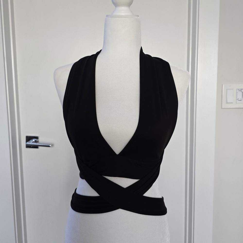 Black Halter Wrap Top